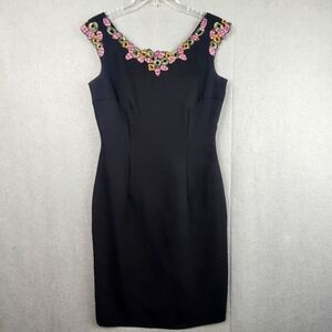 Elegant Black Dress with Pink Green And Yellow Embellishments London Times Sz 6
